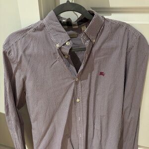 Authentic Purple Burberry Check Men's Dress Shirt Size Large